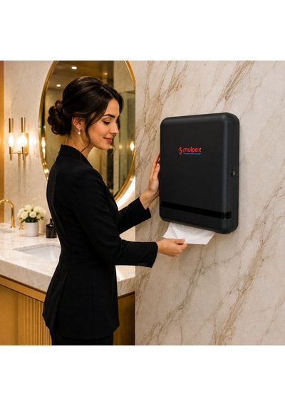 Mulpex Z Katlama Kağıt Havlu Dispenseri Siyah 400 Yaprak Kapasiteli Abs Duvar Tipi