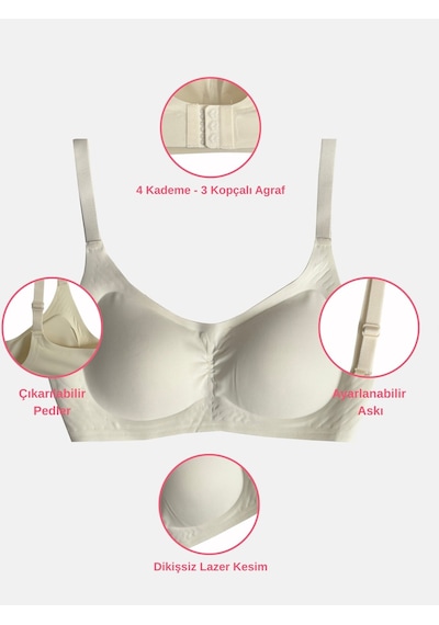 Alya Underwear Kadın Dikişsiz Sütyen Çıkarılabilir Yuvarlak Kaplı Lazer Kesim Görünmez Sütyen Siyah Ekru