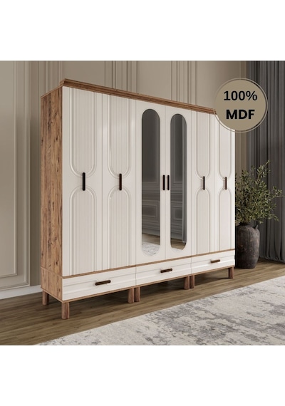 Zen 6 Kapak Ayaklı Tasarım Country Mdf Gardırop Aytaşı