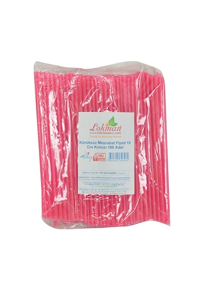 Lokman Avm Körüksüz Pipet Ayran Kola Meşrubat Pipeti 19 CM Kırmızı 150 Adet Paket