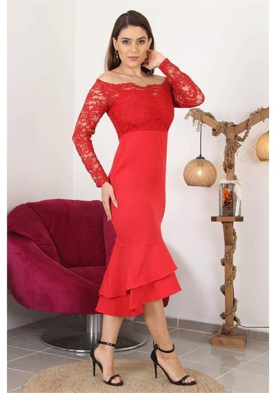 Dip Moda Dipmoda Kadın Yeni Sezon Eteği Kat Kat Dantel Detaylı Midi Abiye Elbise Swll03 Kırmızı Dip Moda Dipmoda Kadın Yeni Sezon Eteği Kat Kat Dantel Detaylı Midi Abiye Elbise Swll03 Kırmızı