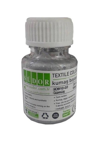Kumaş Boyası Yaldızlı Simli Tişört Çanta Tekstil Boyası 25 Ml 1 Adet Südor Kumaş Boyası Tek Şiş Gümüş Gri
