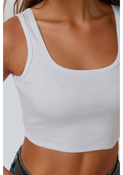 Hiccup Basic Bisiklet Yaka Crop Üst Beyaz