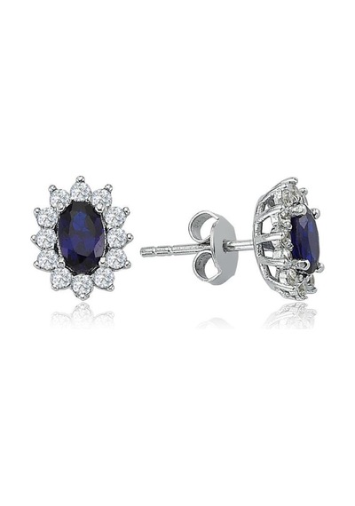 Pırlanta Montur Sentetik Oval Safir Gümüş Küpe N11.76219