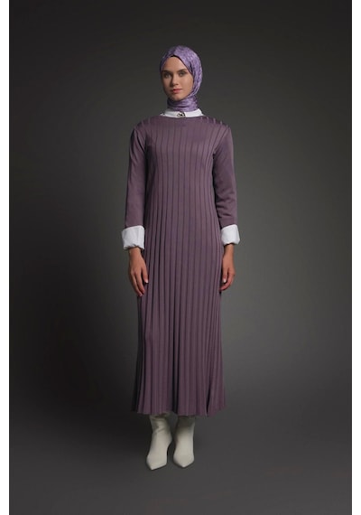 Armine Trend Kendinden Çizgili Triko Elbise Lila 25kt901