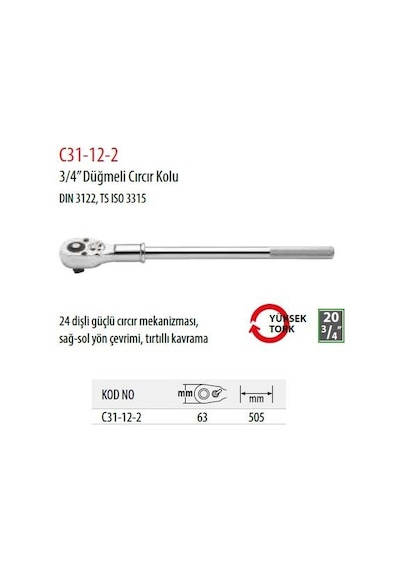 Ceta Form C31-12-2 Cırcır Kolu 3/4" Düğmeli Model