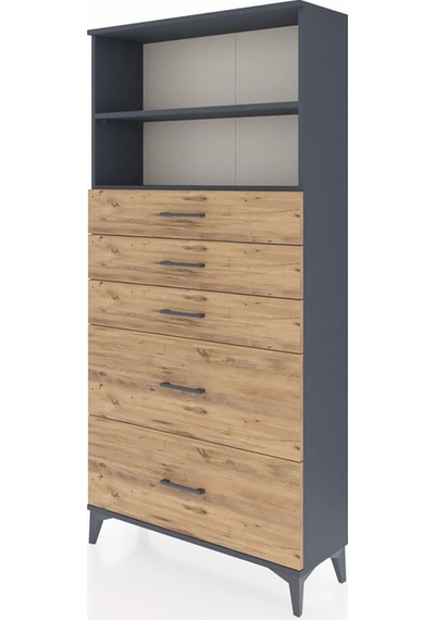Arges Dolap 2 Raflı 5 Çekmeceli 88x30x182 Antrasit-çam Antrasit