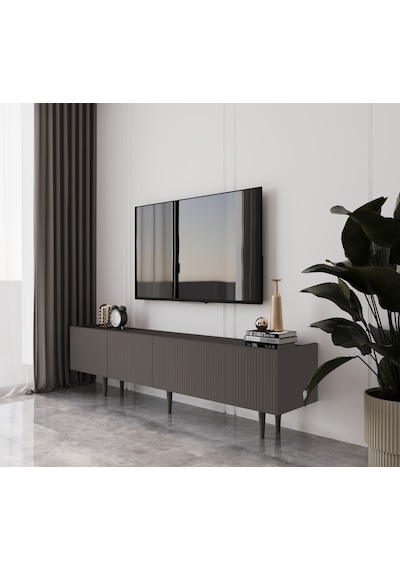 Capella Gri Mdf Country 4 Kapak Ahşap Ayaklı 160 Cm Tv Ünitesi