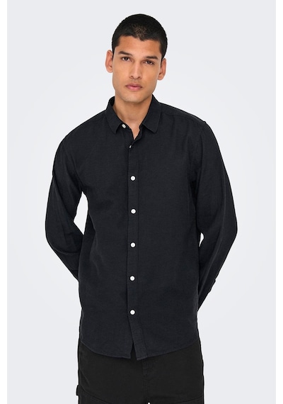 Only & Sons Onscaiden Ls Solid Linen Shirt Noos Erkek Gömlek-26529 Siyah