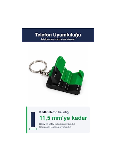 Katlanabilir Anahtarlıklı Telefon Standı - Cep Boy Masaüstü Telefon Tutucu - Yeşil Siyah