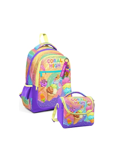 Coral High Mor Sarı Dondurma Baskılı Kız Çocuk Okul Çantası Ve Thermo Beslenme Çantası Seti Çok Renkli