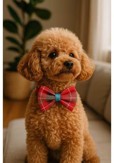 Ayarlanabilir Kedi Köpek Papyonu - Kırmızı Ekose M