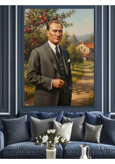 Mustafa Kemal Atatürk Ve Meyve Bahçesi Dekoratif Kanvas - Mdf Ahşap Tablo