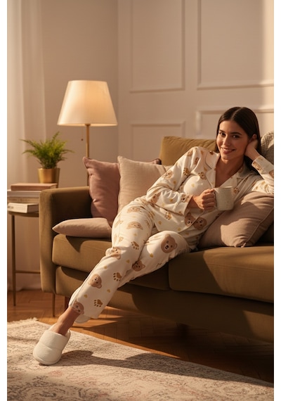 Lela Reguar Fit Yumuşak Dokulu Bayan Pijama Takımı 611Pt288Y Bej