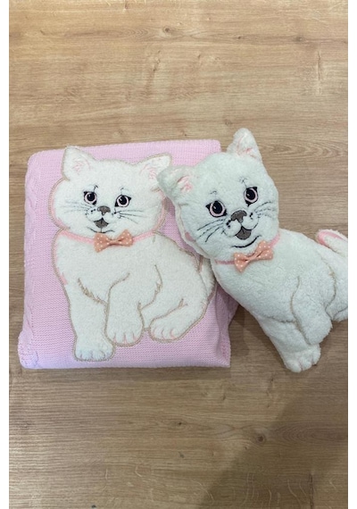 Oyuncak Hediyeli Bebek Triko Battaniye 90x90 Cm Pembe Pembe