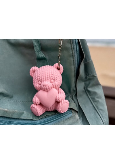 3d Baskı Kalpli Örgü Ayıcık Anahtarlık - Sevimli Çanta Süsü-pembe