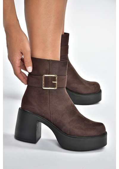 Fox Shoes V726446602 Kahverengi Süet Kalın Topuklu Kadın Bot Kahverengi-süet