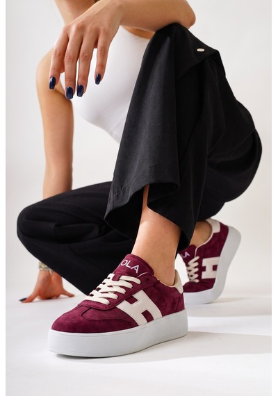 V.S.H Velvet Kadın Yüksek Tabanlı Bordo Sneaker Spor Ayakkabı Terra -2516