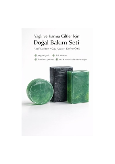 Yağlı Ve Karma Ciltler İçin Doğal Sabun Seti 3 Lü Bakım Paketi Çay ağacı