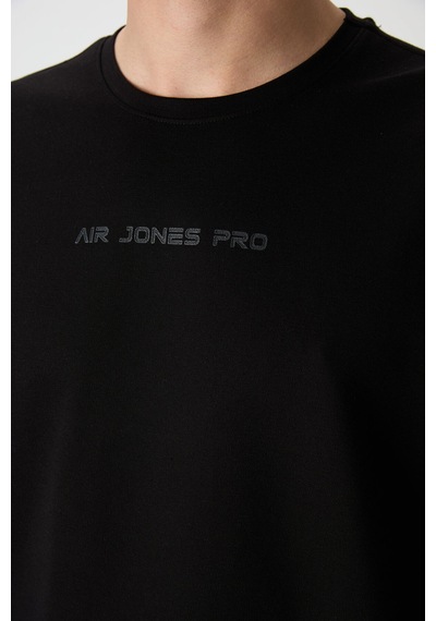 Air Jones Tommy Life Siyah Pamuklu Kalın Yüzeyi Dokulu Oversize Fit Baskılı Erkek T-shirt - 88364 Siyah