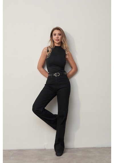 Rabia Çelik Kadın Siyah Straight Fit Marka Model Jean Pantolon Siyah Siyah