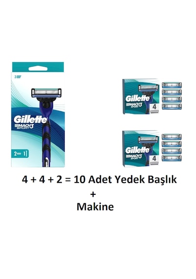 Gillette Mach3 Sport Makine 10 Yedek Tıraş Bıçağı