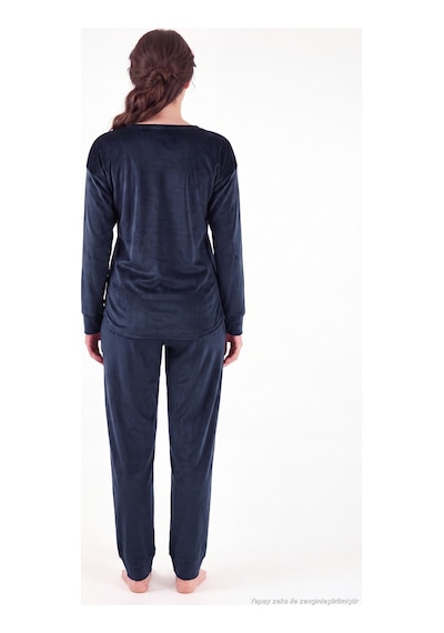 Lela Bisiklet Yaka Yumuşak Dokulu Parlak Kadife Pijama Takımı Kadın Pijama Takımı 6094209 Lacivert