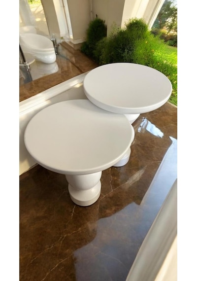 Simillo Wood Wooden Ahşap Beyaz Renk 2'li Set Fitilli Mantar Yan Sehpa Modern Fiskos Kod:5498405544 Beyaz