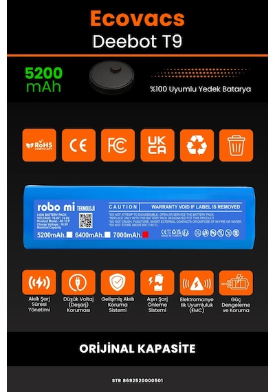 Ecovacs Deebot T9 Uyumlu 5200mah Robot Süpürge Bataryası -  Kapasite