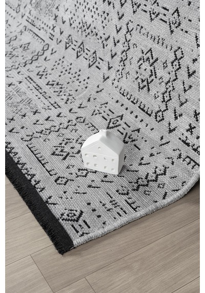 Gaia Gri Halı Yıkanabilir Kaymaz Taban Şönil Kilim Dokuma Pamuk Taban Kilim 10336 Gri