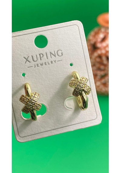 Xuping Altın Renk Taşlı Düğüm Detaylı Halka Kadın Küpe Altın