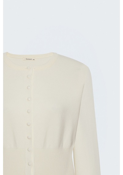 Sateen Düğmeli Hırka - Ekru-137857