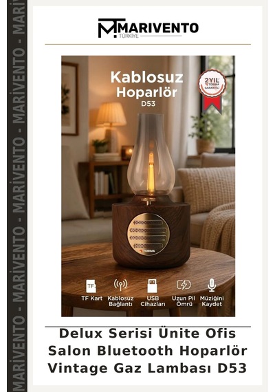 Delux Serisi Ünite Ofis Salon Bluetooth Hoparlör Vintage Gaz Lambası D53