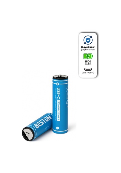 Beston Usb Type-c Kablo İle Şarj Edilebilir Lityum 2'li Kalem Pil 1.5v Aa / 2220 Mwh 500mah