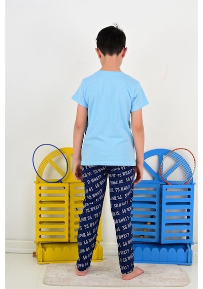 Vitmo erkek çocuk kısa kollu pijama takımı so what skate model mavi