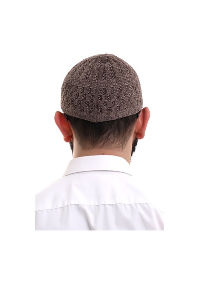 Sütlü Kahve Hasır Desen Kışlık Kadife Namaz Takkesi Kahverengi
