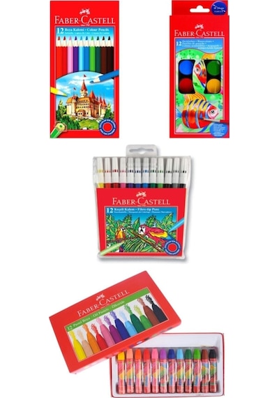 Kuru Boya Set 12'li, Paste Boya Set 12'li, Keçeli Kalem 12'li, Suluboya 12'li Okul Set