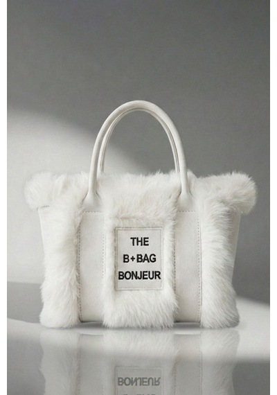 Vivazzaluxe Vintage Peluş Kürk Model Sonbahar, Kış The Bag Bonjeur Kadın El, Kol, Omuz Çanta Beyaz
