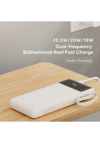 Rock P79 Pro Pd 20w 10000 Mah. Dijital Ekran Göstergeli Dahili Kablolu Power Bank Beyaz