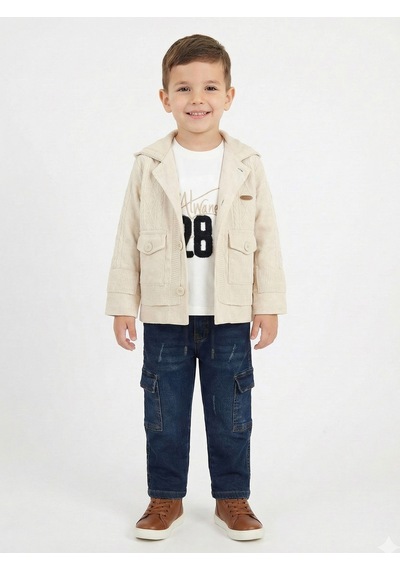 Xo Kids Erkek Çocuk 3lü Alt Üst Takım 2-5 Yaş 12202 Ekru - Lacivert