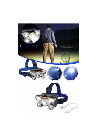 5 Led Far Şarj Edilebilir Güçlü Kafa Lambası Kamp Lambası 4 Modlu Çok Renkli