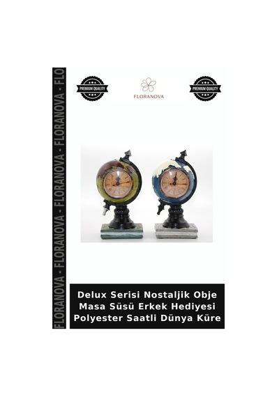 Delux Serisi Nostaljik Obje Masa Süsü Erkek Hediyesi Polyester Saatli Dünya Küre Çok Renkli