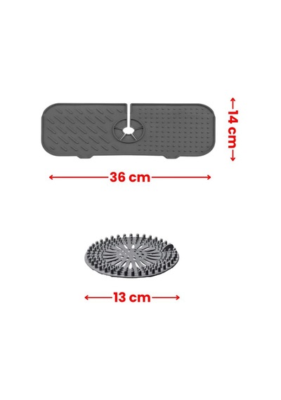 2 Li Lavabo Matı Ve Süzgeç Seti, Musluk Sünger Matı + Süzgeçli Banyo Küvet Evye Tıkacı Gider Kapağı Gri
