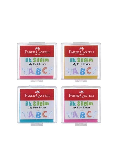 Faber-castell İlk Silgim Plastik Kutulu 4 Adet Mavi Sarı Kırmızı Pembe Renkli Silgi Seti