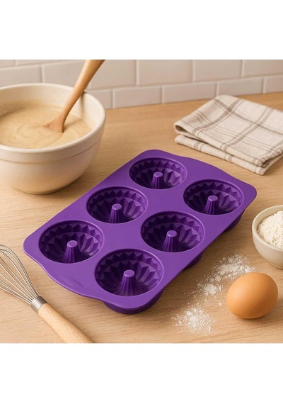 Tr Ckm Silikon Silikon Yuvarlak Kek Kalıbı Ve Figürlü 6lı Tepsi Muffin Kalıp Mor Kek Kalıbı Mor Genel