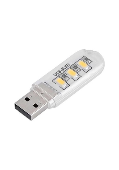 Mini Usb Led, Flash Bellek Görünümlü, Taşınabilir, 3 Led Beyaz Işık, Portatif Gece Lambası