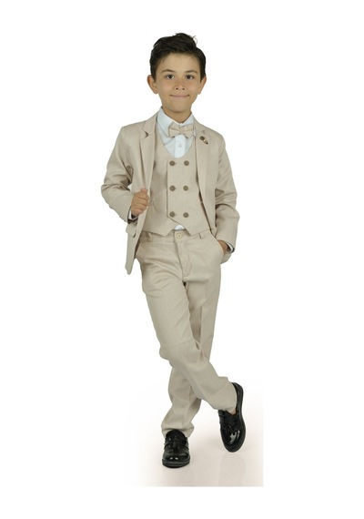 Mnk Baby & Kids 6 Düğme Yelekli Ceketli Çocuk Tam Takım Elbise Mnk0523 Bej
