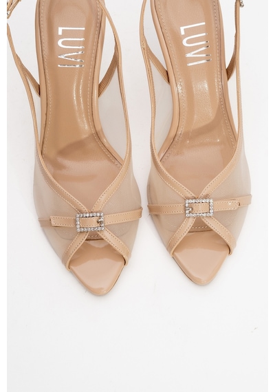 Luvishoes Luvi Shoes Elyse Bej Rugan Fileli Kadın Yüksek Topuklu Abiye Ayakkabı Bej