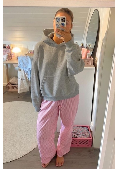 Grimelanj Kapüşonlu Şardonlu Oversize Cepli Sweatshirt Mg2206