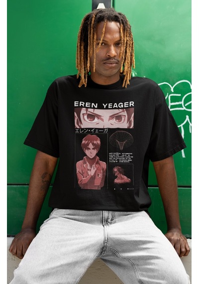 Sevbano Tasarım Eren Yeager Baskılı Unisex Oversize Attack On Titan Anime Siyah Sevbano Tasarım Eren Yeager Baskılı Unisex Oversize Attack On Titan Anime Siyah